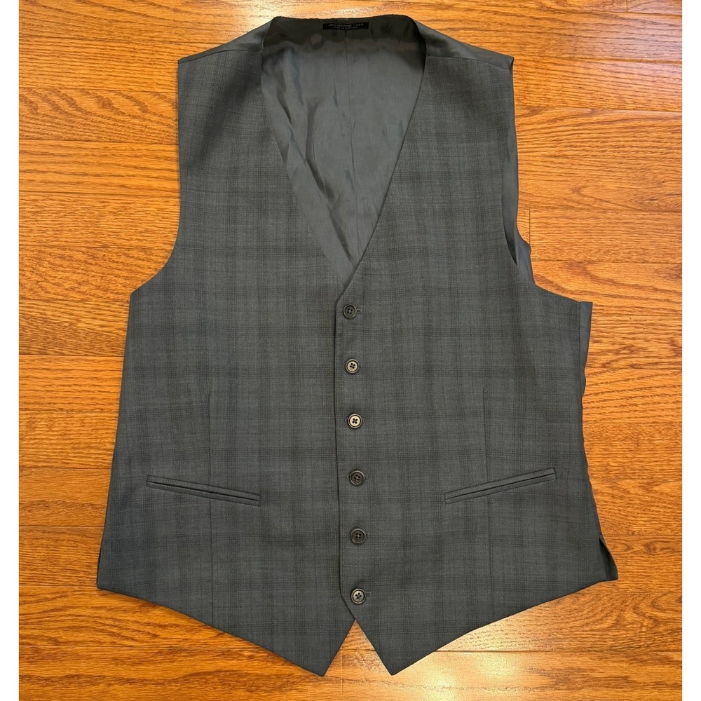John Varvatos Wool Vest Waistcoat Mens 44L Gray Glen Plaid Formal Cinch Portugal